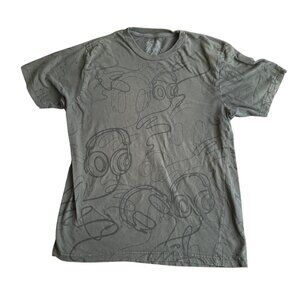 Utility Graphic T-Shirt With Headphone Print Mens L 100% Cotton